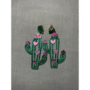 Clip On Cute Cactus Earrings Large Acrylic‎